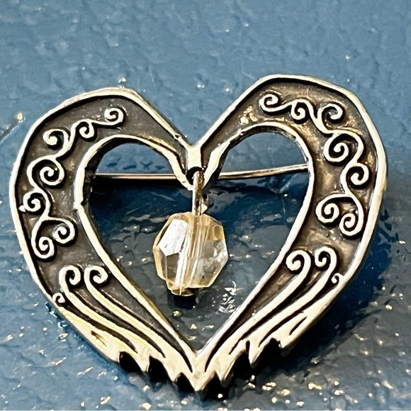 Hallmark Dangle Brooch Pin Silver Scroll Heart Shaped HMK CDS Vintage Mother - Picture 3 of 6